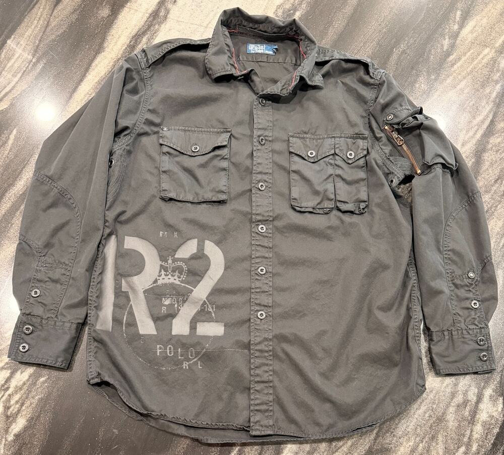 Vintage Polo Ralph Lauren R2 Military Utility Field Shirt Mens Large Rare button